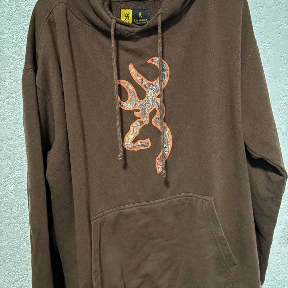 Browning Men's Brown Hoodie with Orange Logo